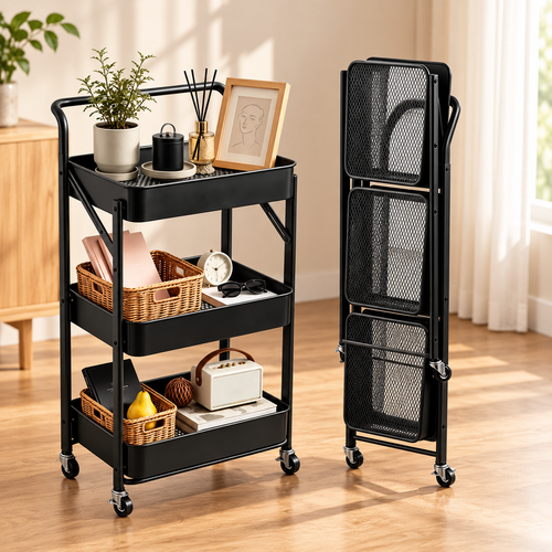 3-Tier Foldable Rolling Cart