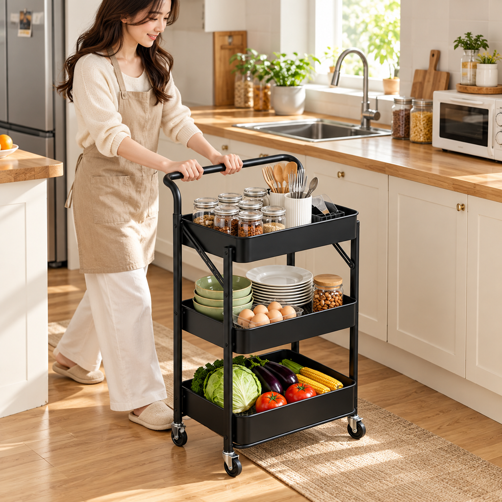 3-Tier Foldable Rolling Cart