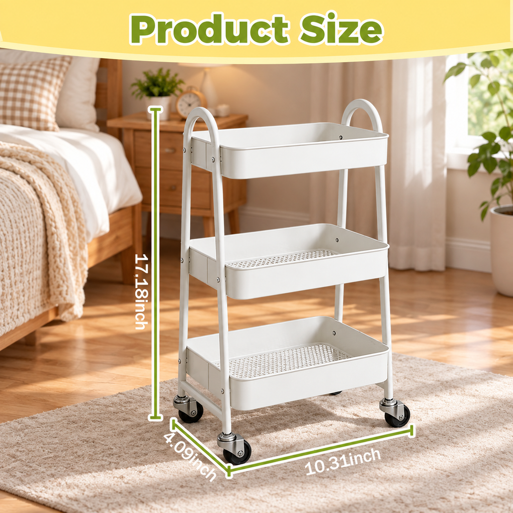 3-Tier Metal Rolling Cart