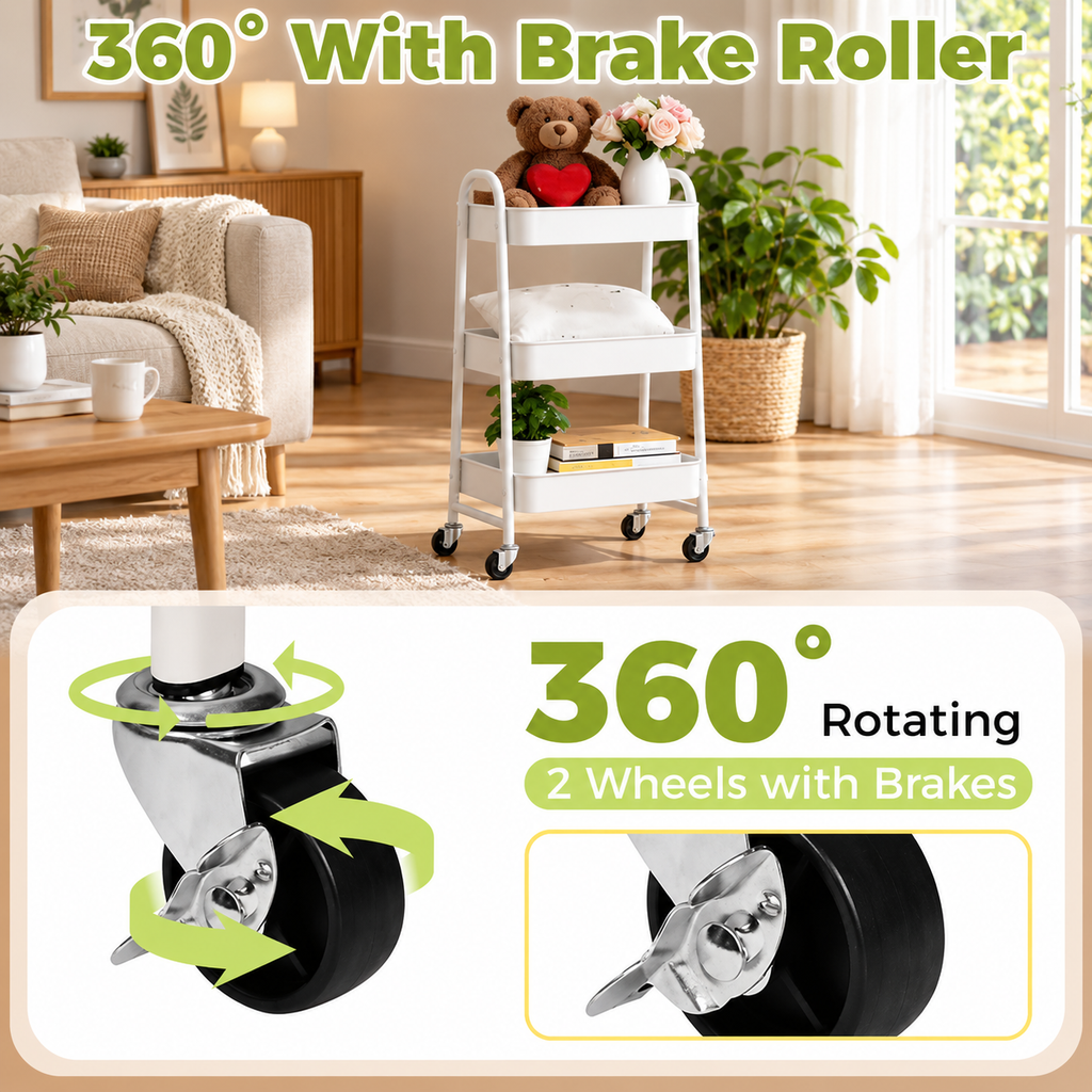 3-Tier Metal Rolling Cart