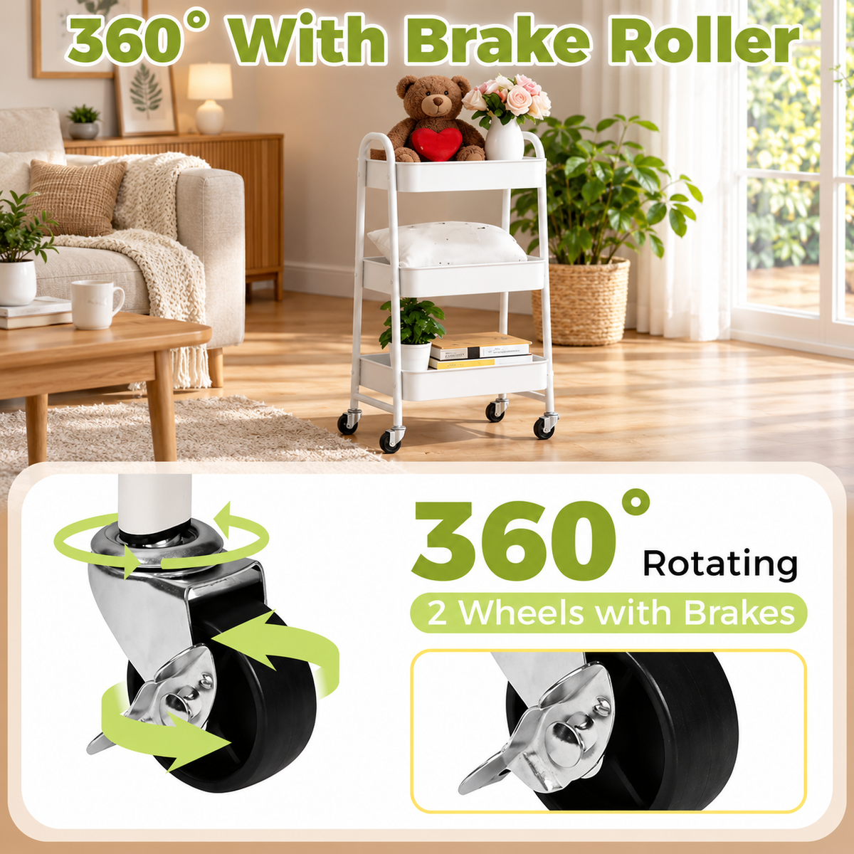 3-Tier Metal Rolling Cart