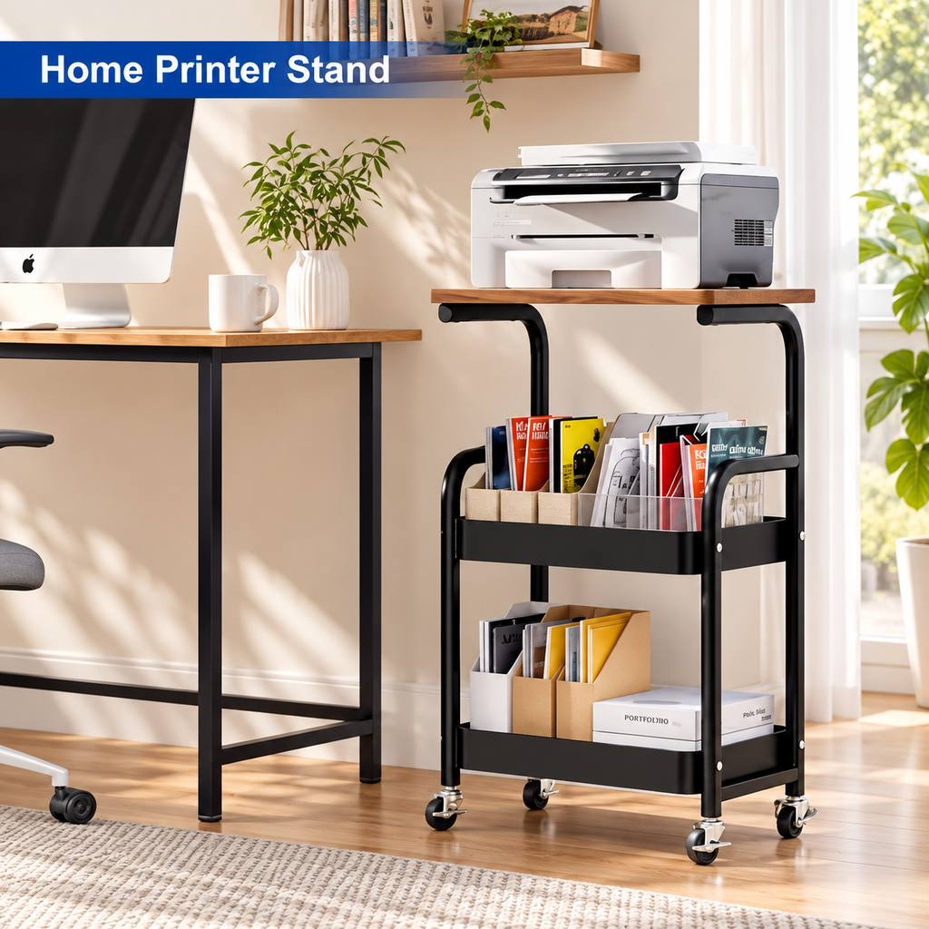 3-Tier Wood Top Rolling Cart