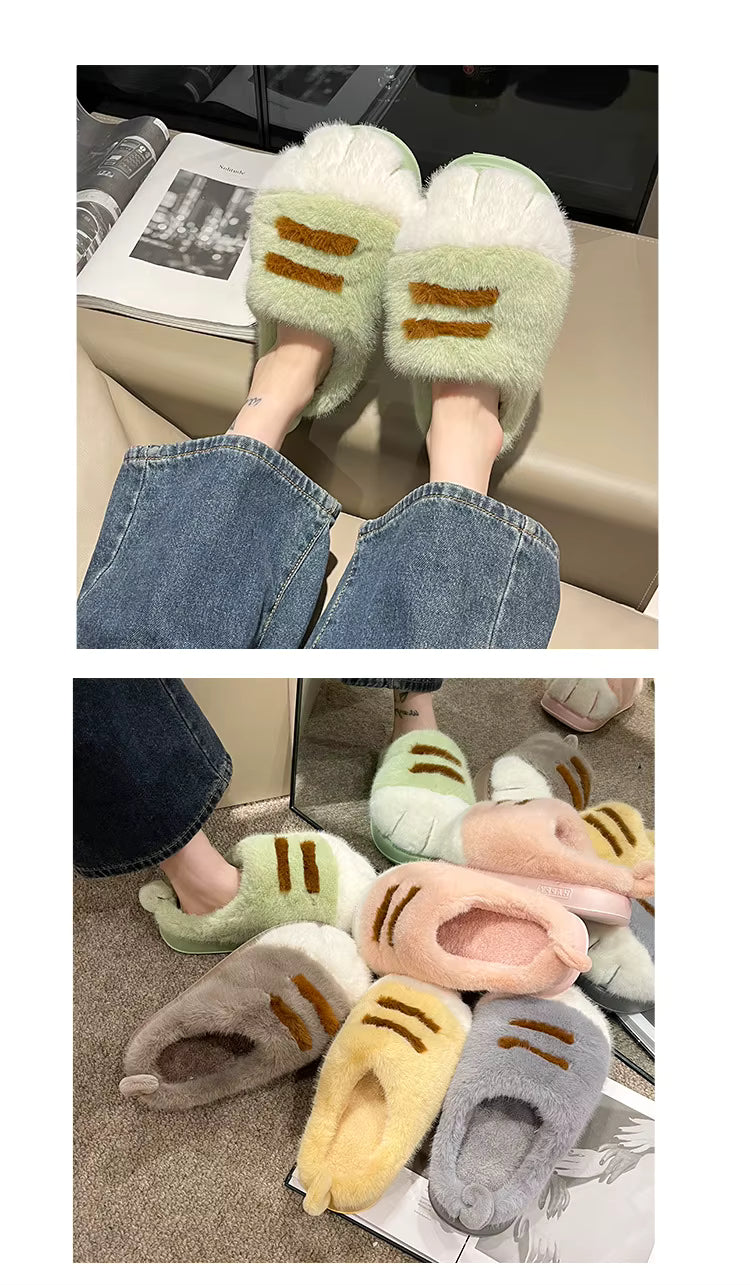 Cute Kitty Claw Plush Slippers