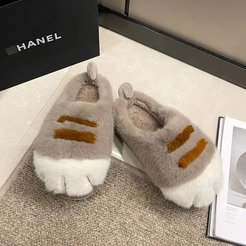 Cute Kitty Claw Plush Slippers