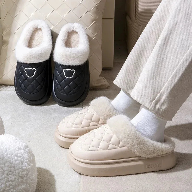 Waterproof Fuzzy Platform House Slippers