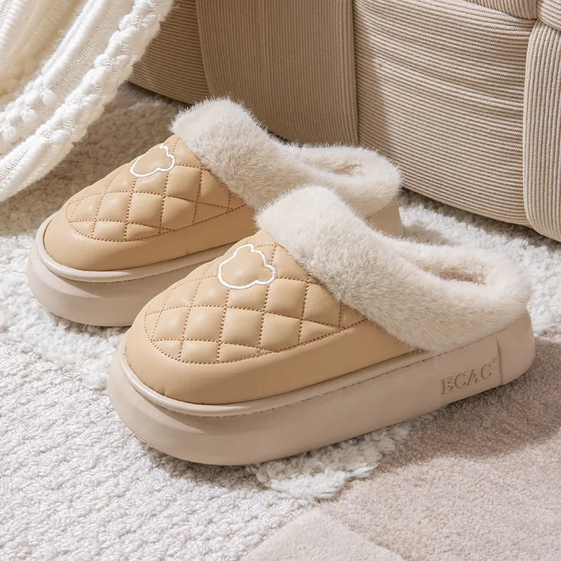 Waterproof Fuzzy Platform House Slippers