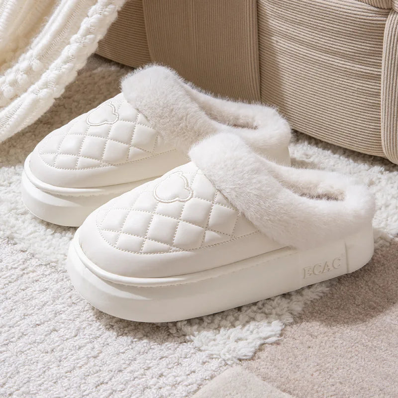 Waterproof Fuzzy Platform House Slippers