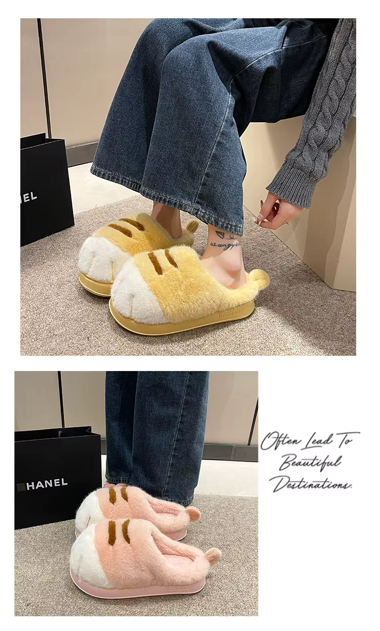 Cute Kitty Claw Plush Slippers