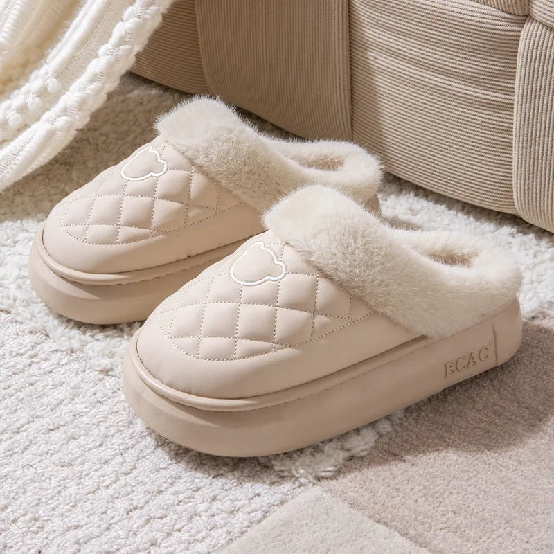 Waterproof Fuzzy Platform House Slippers
