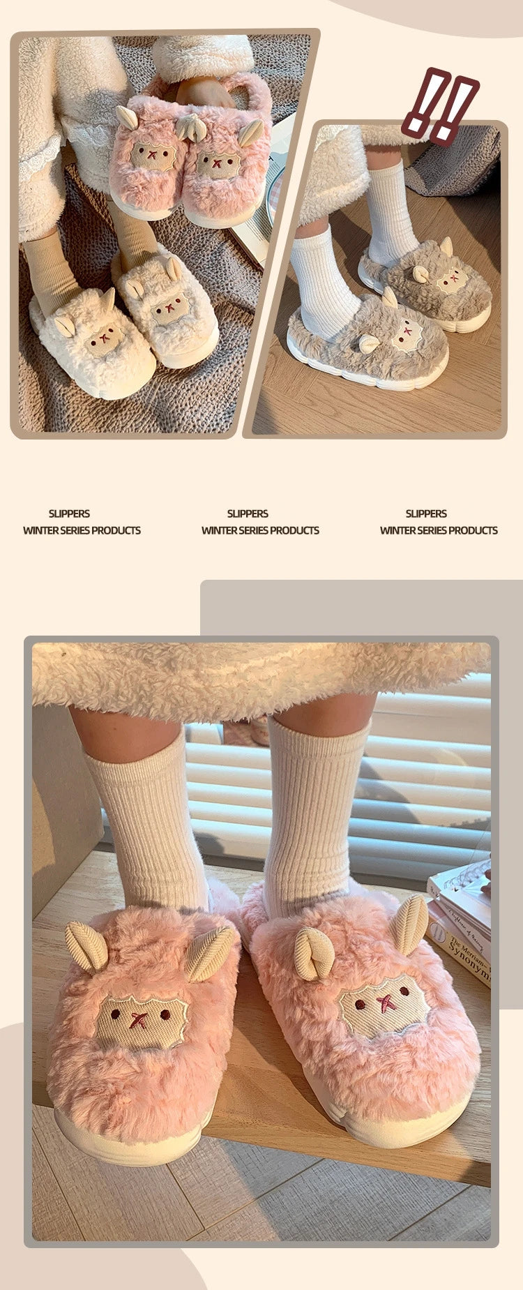 Cute Sheep Plush Winter Slippers