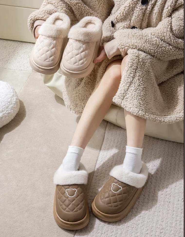Waterproof Fuzzy Platform House Slippers