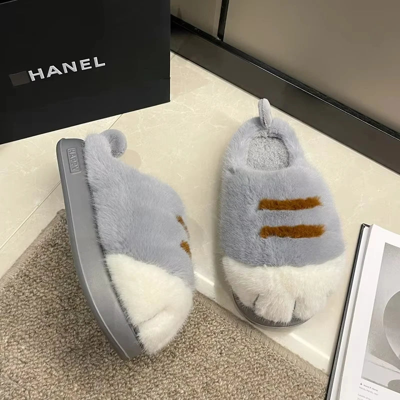 Cute Kitty Claw Plush Slippers