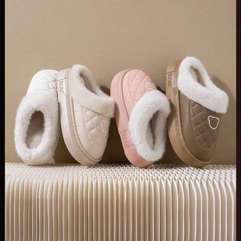Waterproof Fuzzy Platform House Slippers