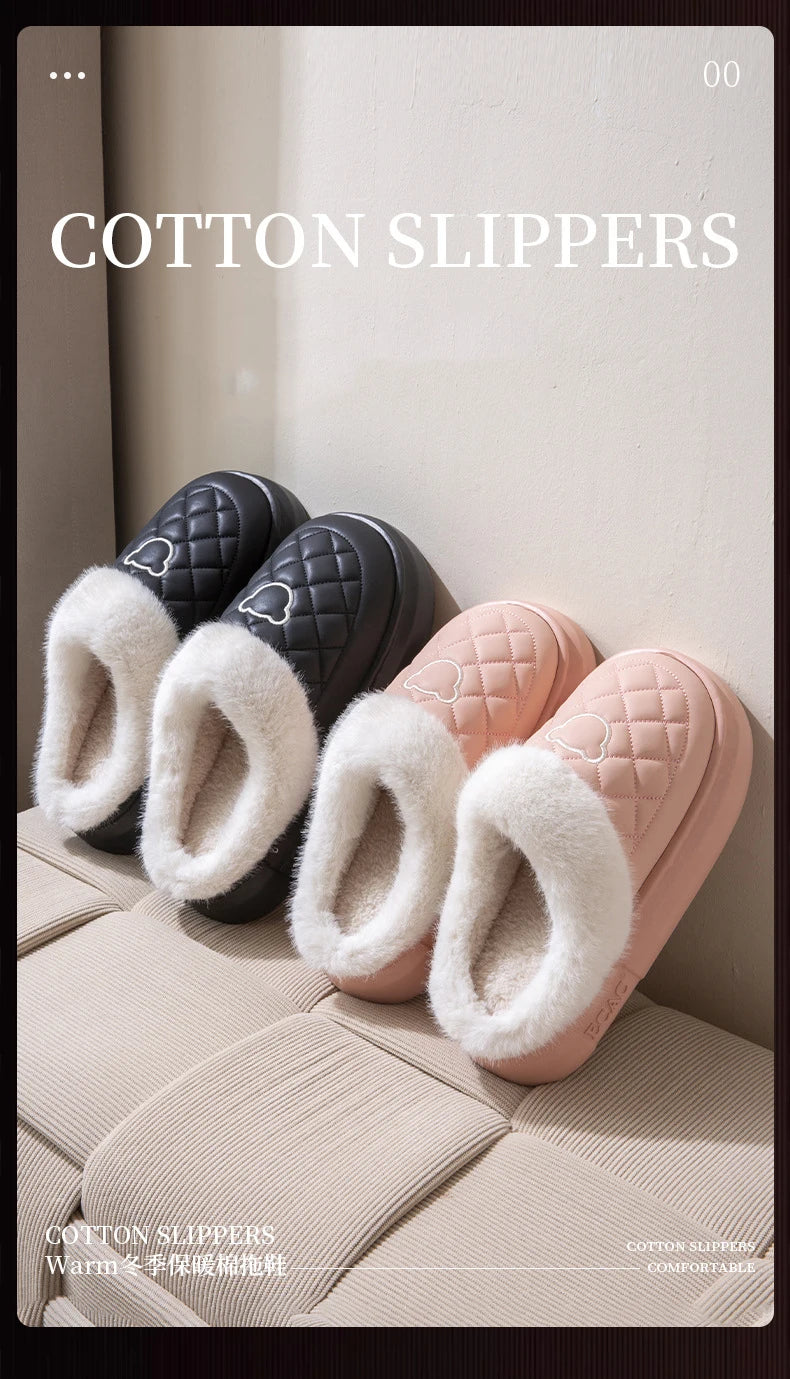 Waterproof Fuzzy Platform House Slippers