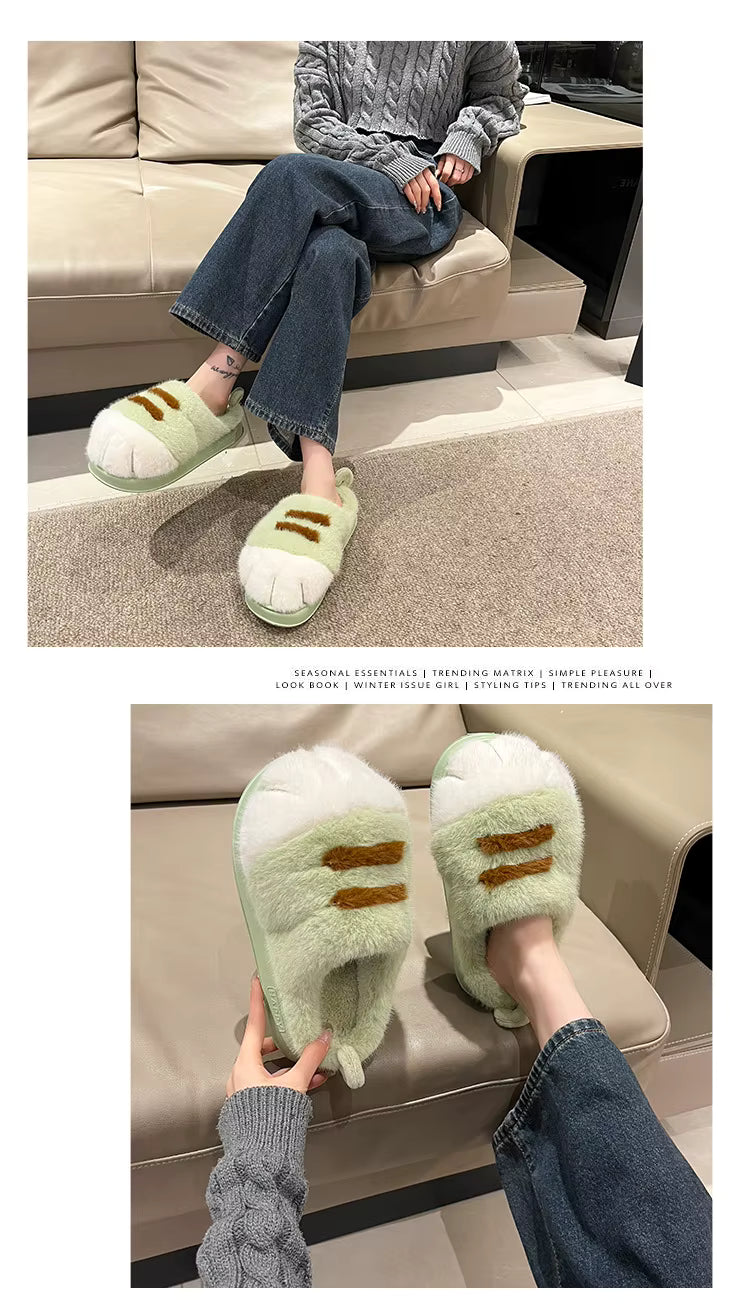 Cute Kitty Claw Plush Slippers