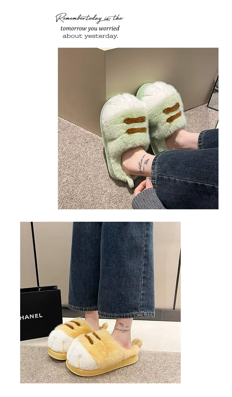 Cute Kitty Claw Plush Slippers