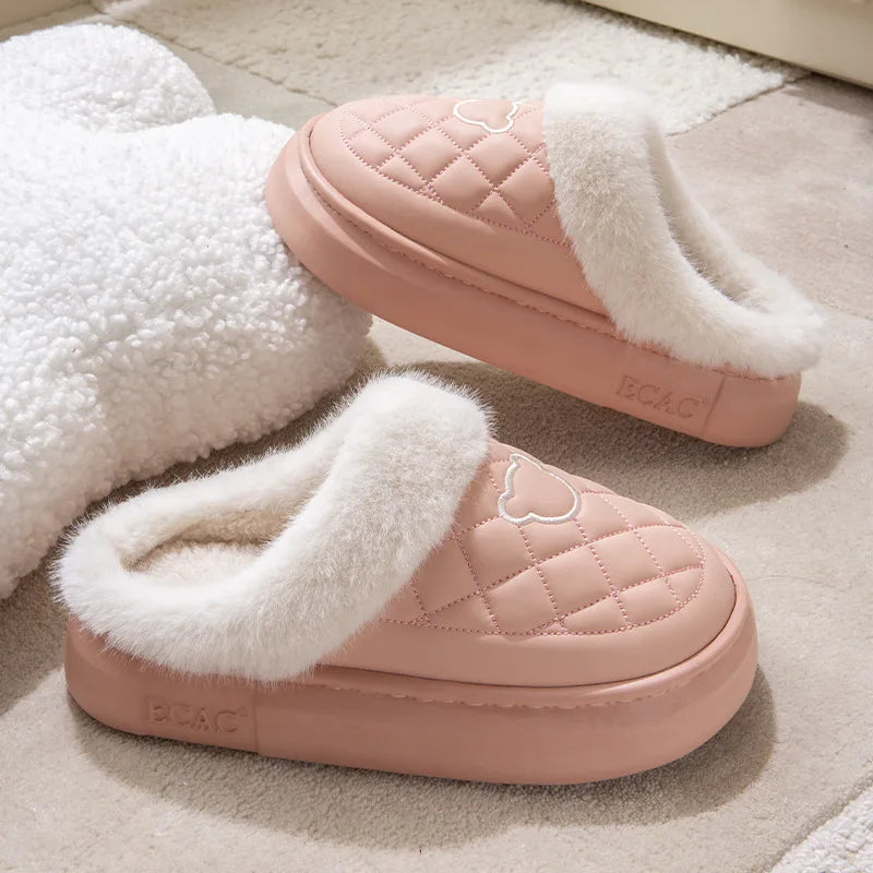 Waterproof Fuzzy Platform House Slippers