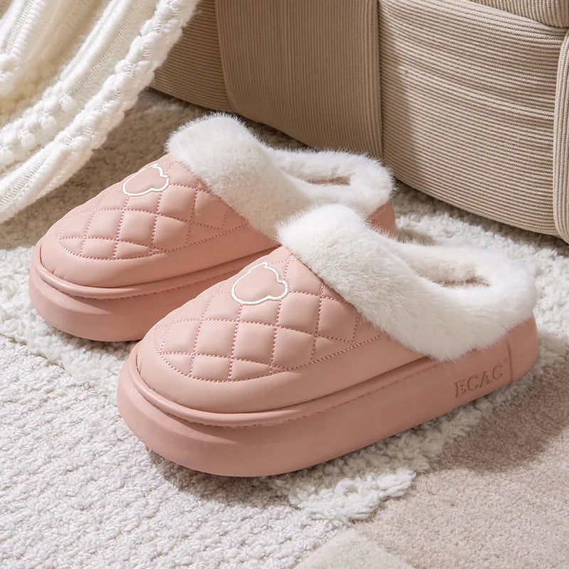 Waterproof Fuzzy Platform House Slippers