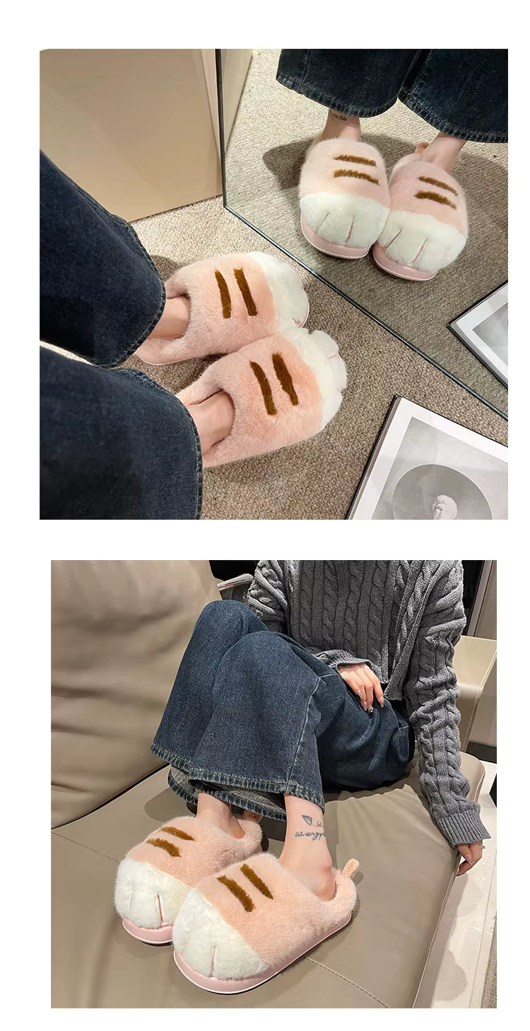 Cute Kitty Claw Plush Slippers