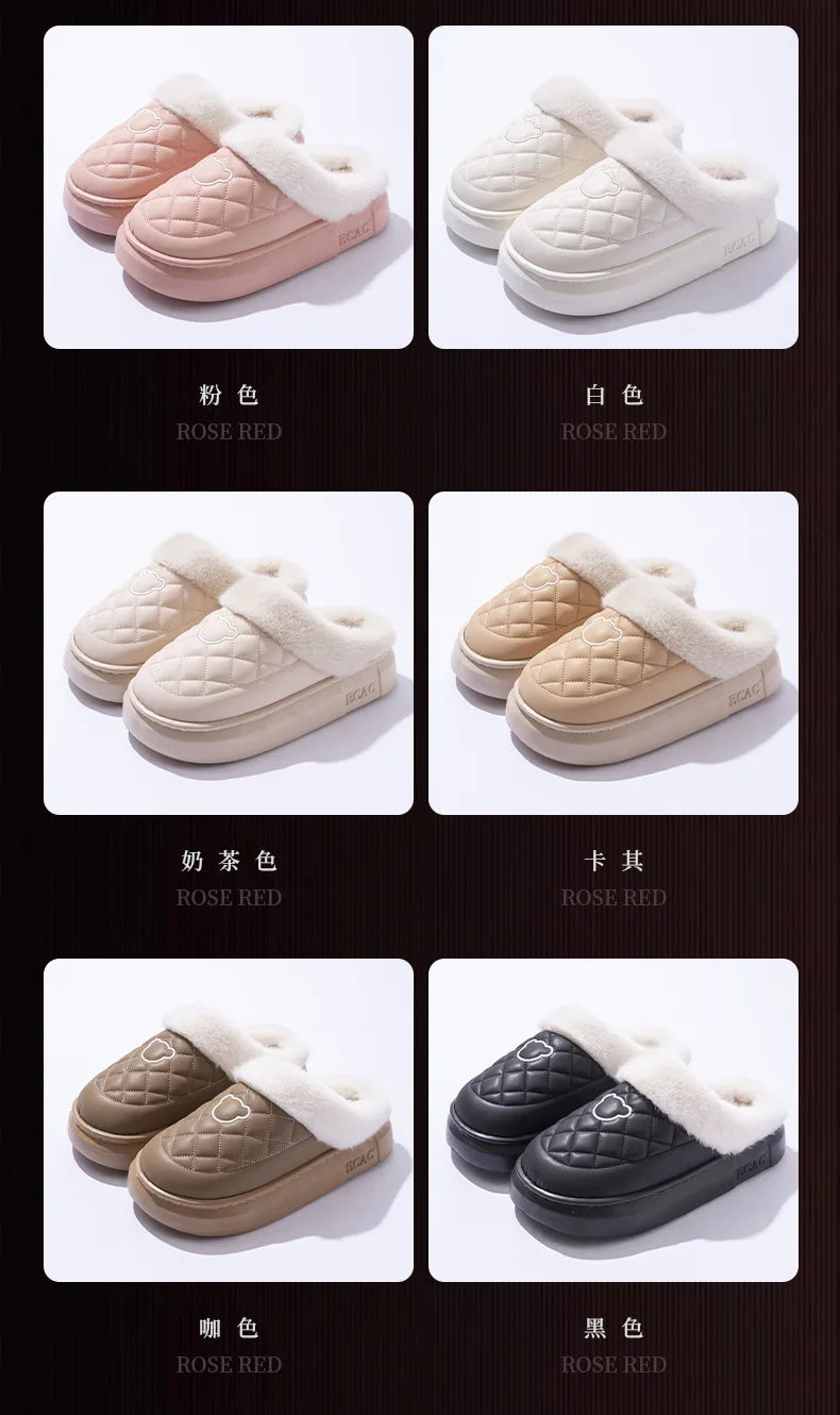 Waterproof Fuzzy Platform House Slippers