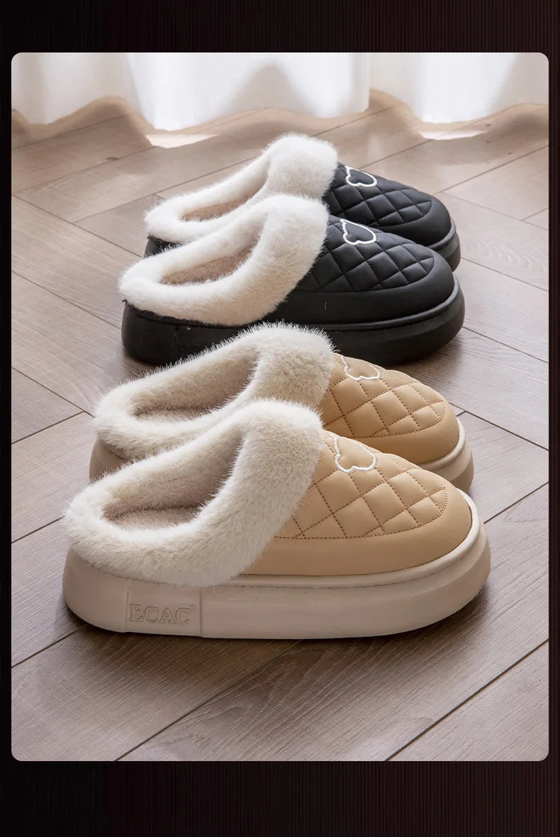 Waterproof Fuzzy Platform House Slippers